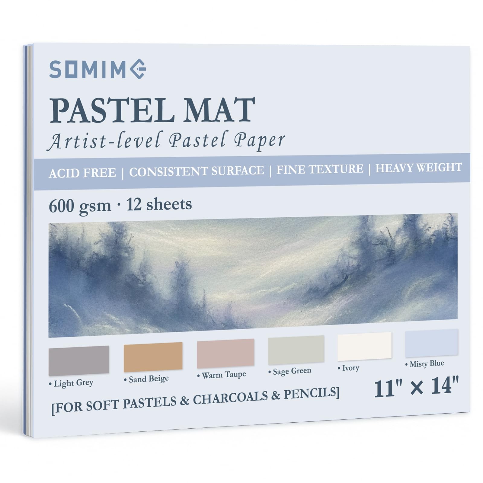 11x14 Inch Sanded Pastel Paper Pad 12 Sheets 6 Assorted Light Colors Drawing