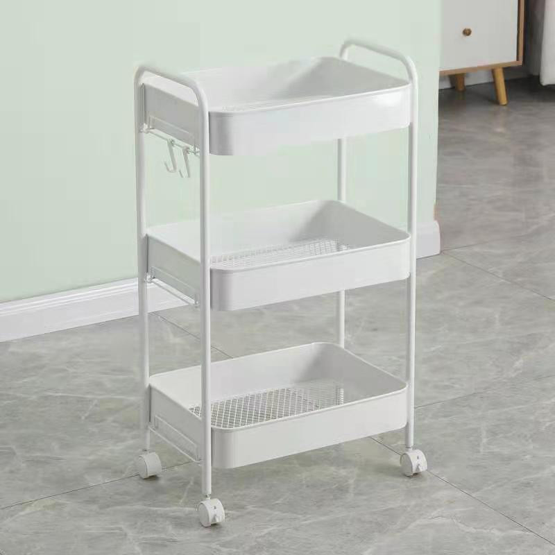 Rolling Cart with Hooks Space Saving Slim Storage Cart with Wheels  White