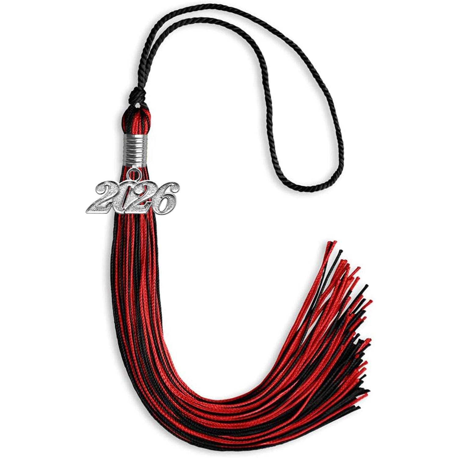 Endea Graduation Black/Red Mixed Color Tassel With Silver Date Drop