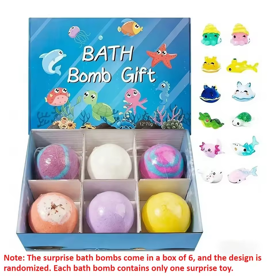 6 PCS Bath Bombs Kids Bath Gift Ocean Bath Ball With Hidden Toys Sea Salt Flow
