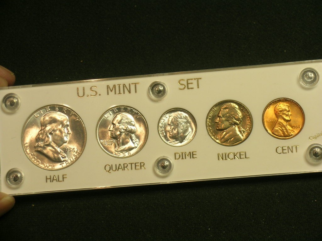 1956 Brilliant Uncirculated Coin Year Set  - White Capital Holder Philadelphia