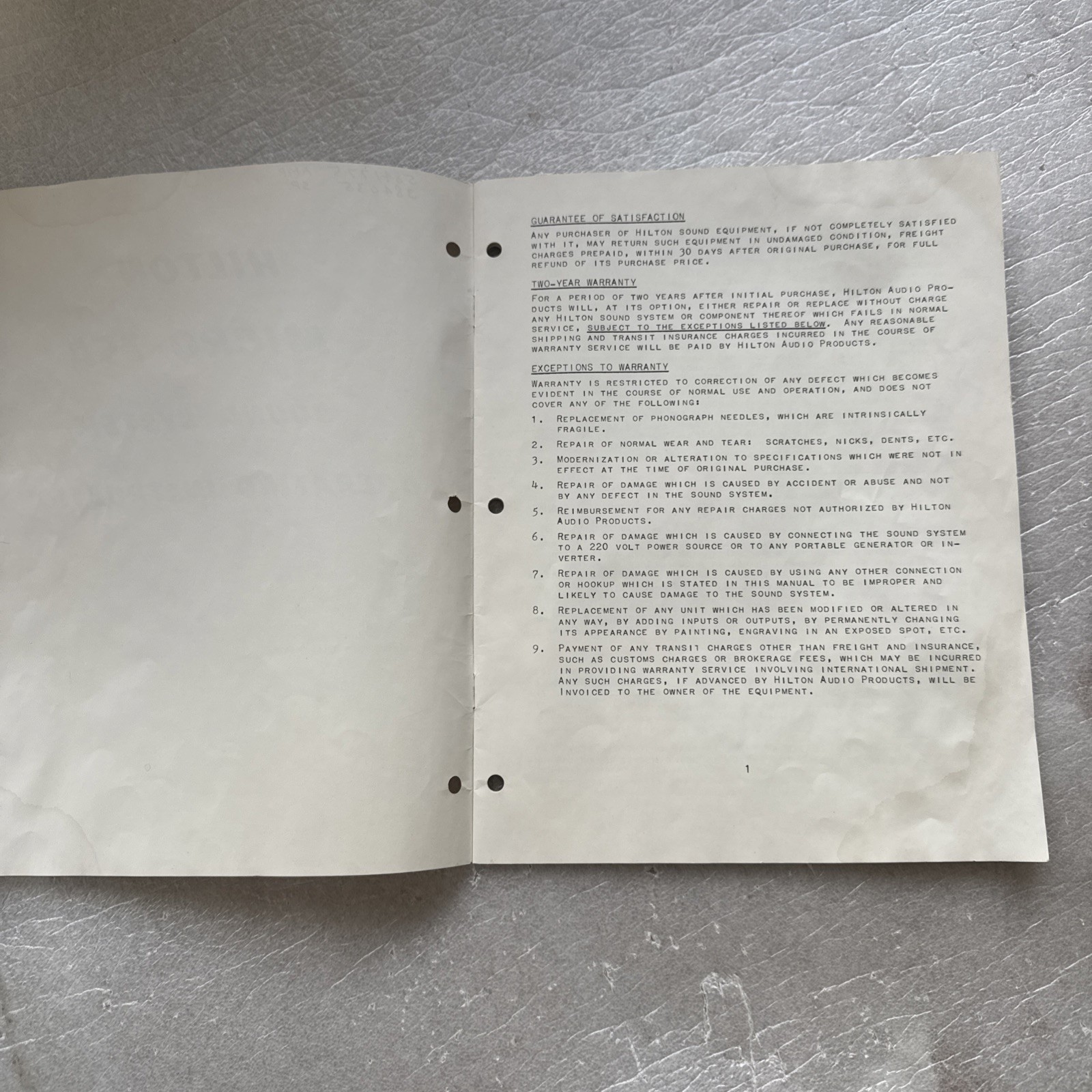 Hilton Micro 75A Sound System Turntable Operating Instructions Original ￼