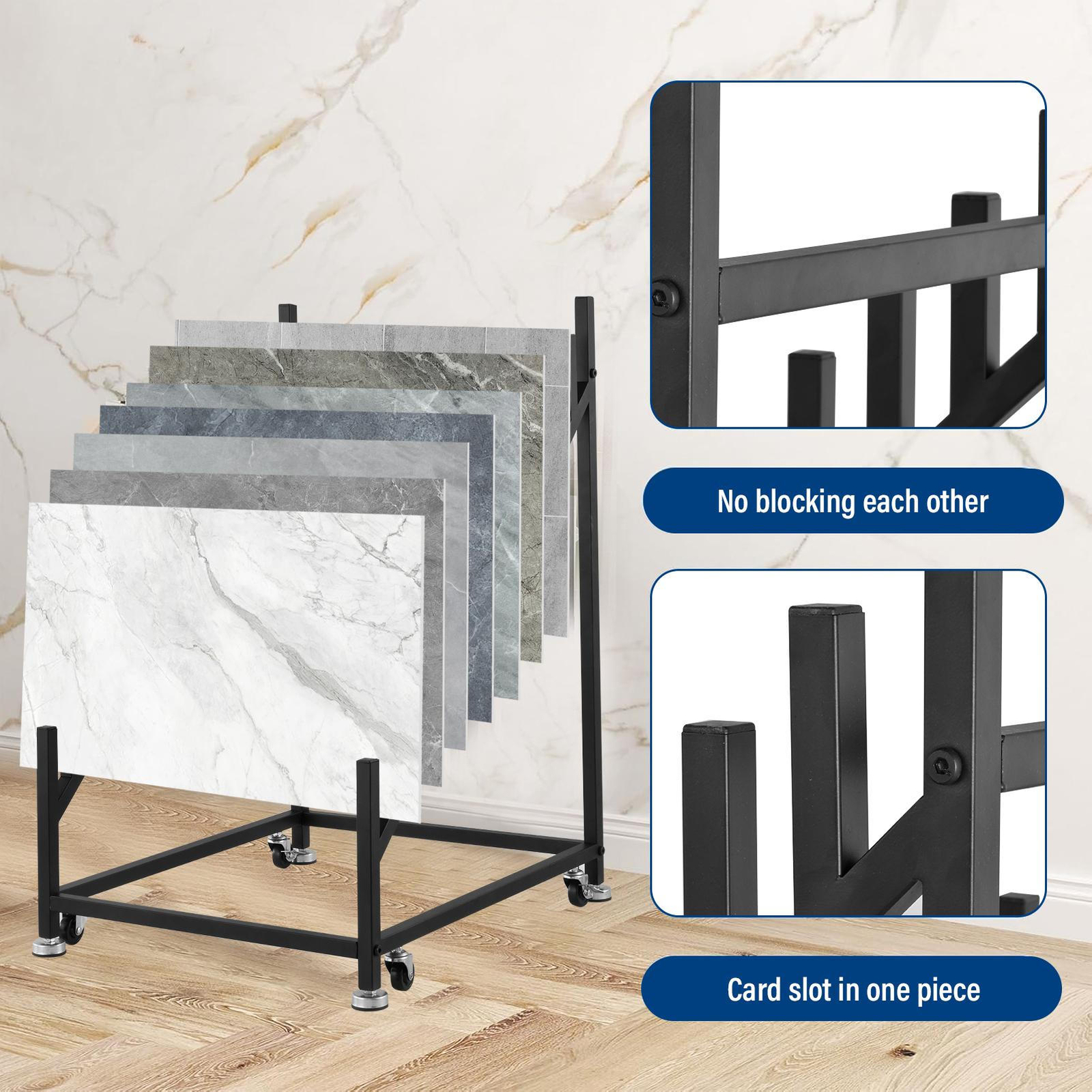 Standing Slotted Flooring Display Shelf, Tile Display Rack W/ Universals Wheel