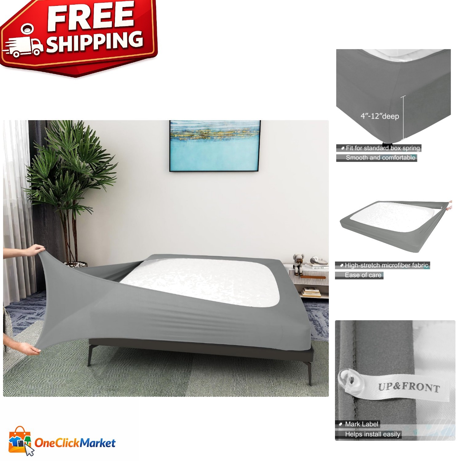 Luxurious Light Gray Jersey Knit Box Spring Cover for King/Cal King Size Beds