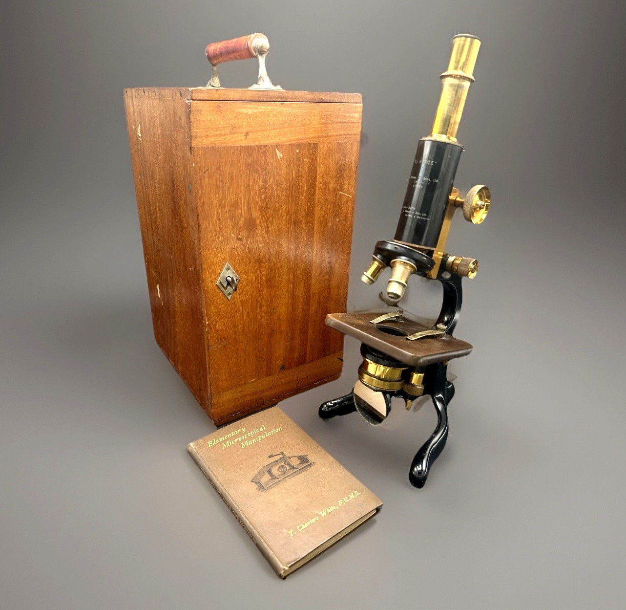 1920s R Watson & Sons Ltd Service Microscope No 27003 in Original Wooden Case