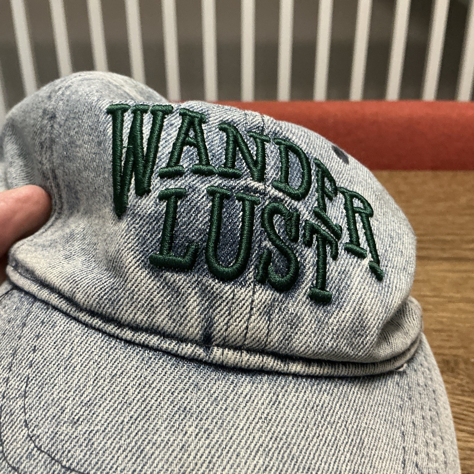 Wander Lust Hat Cap Strap Back Womens Blue Denim Adjustable