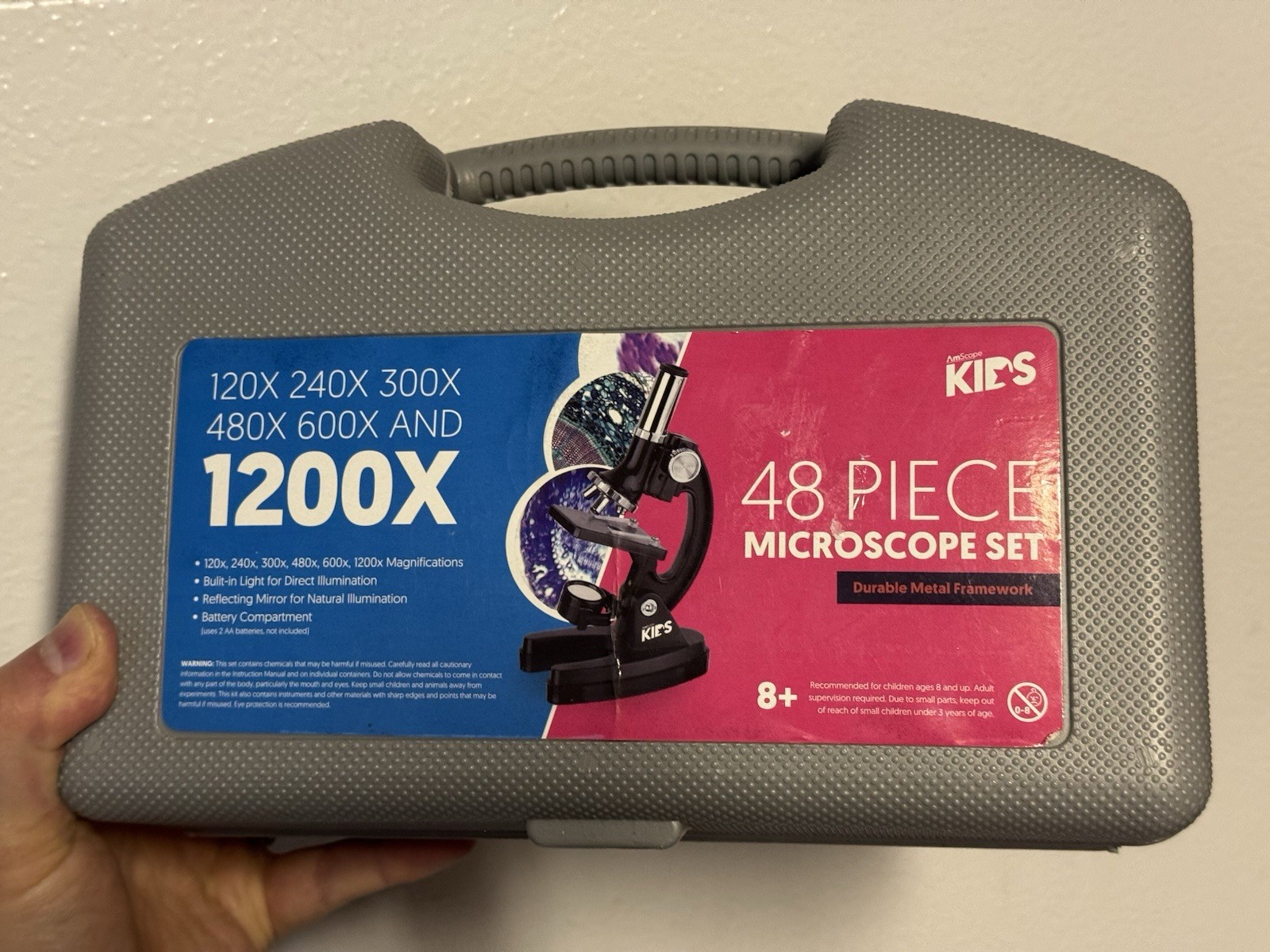 KIDS 48 Piece Microscope Set 1200X Ages 8+ Durable Metal Framework Never Used