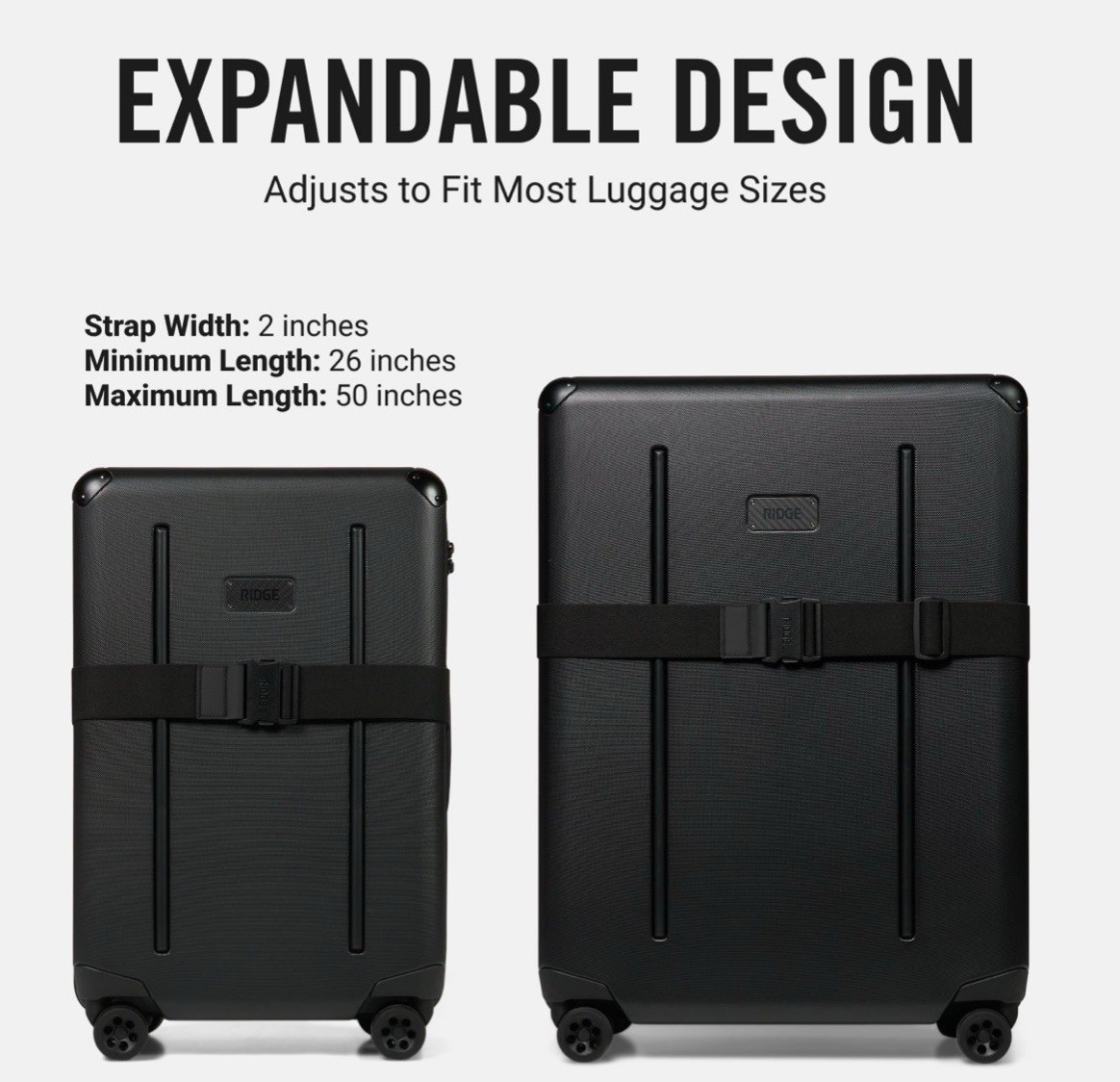 2 Pack Bundle RIDGE Luggage Straps - Color BLACK. New Sealed