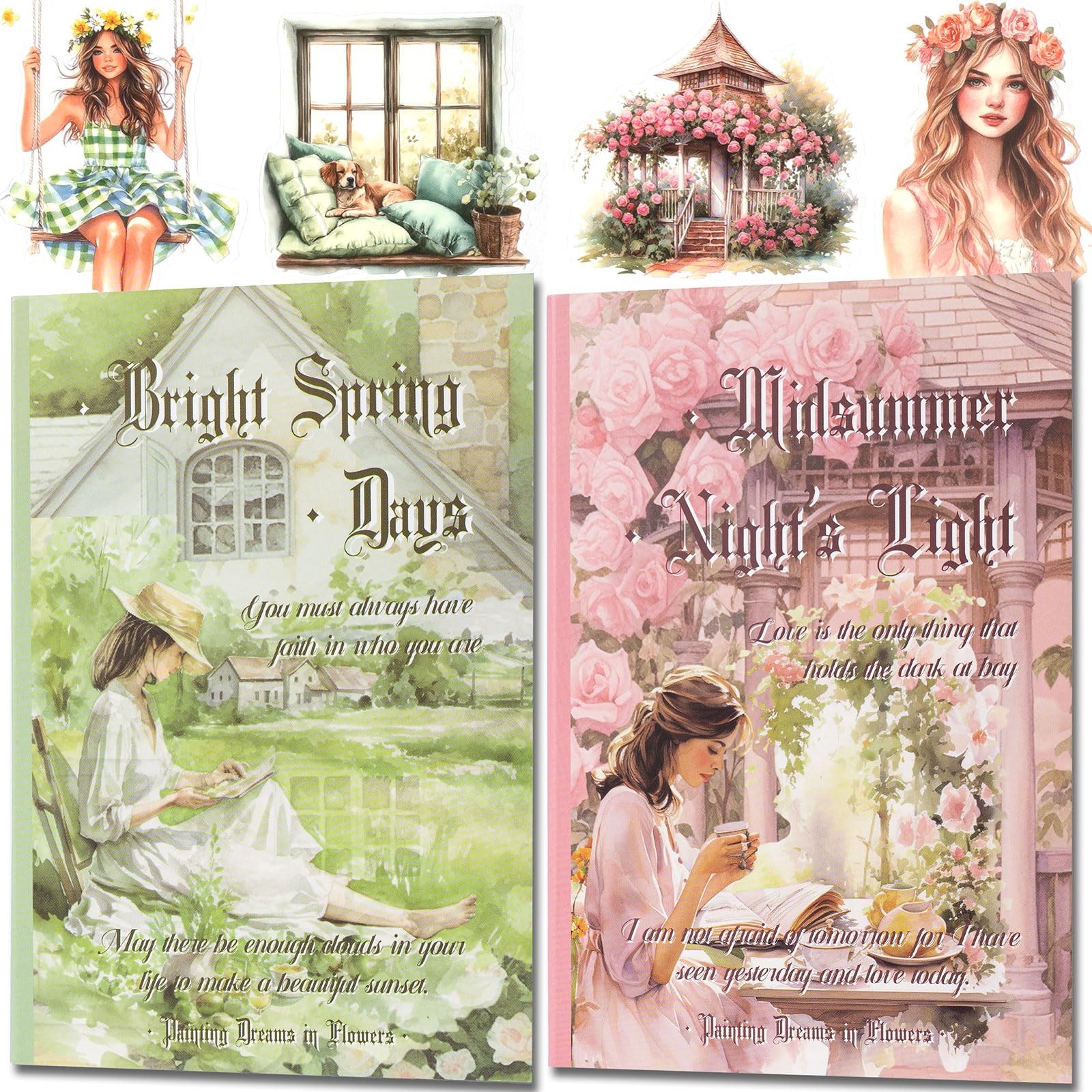 Spring Summer Journaling Stickers 40 Sheets Scrapbook Junk Journal PET DIY Craft