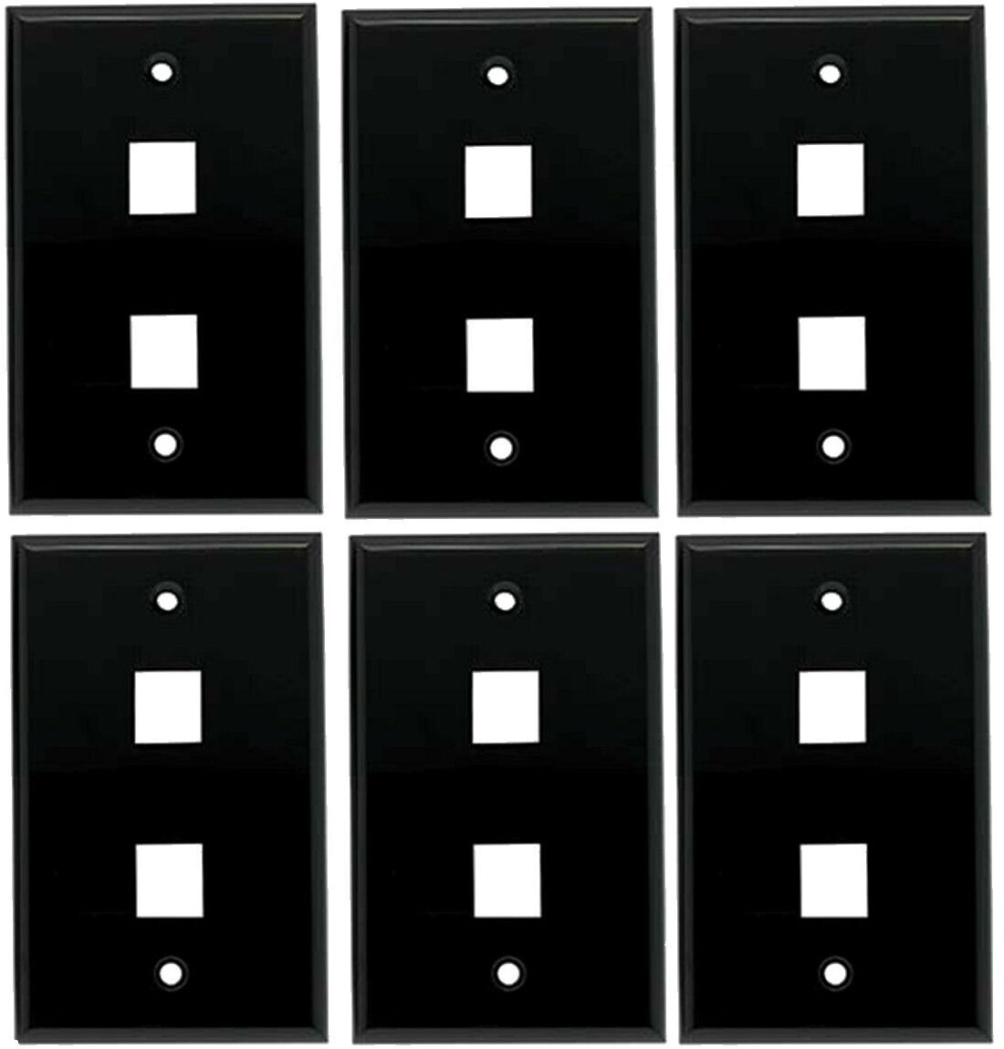 6 Pcs 2 Port Hole Keystone Snap In Insert Jack HDMI RJ45 1-Gang Wall Plate Black