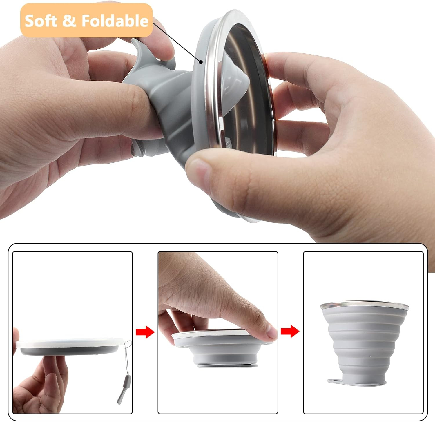 2 Pack Silicone Collapsible Travel Cups Portable Folding Camping Cups with Lids