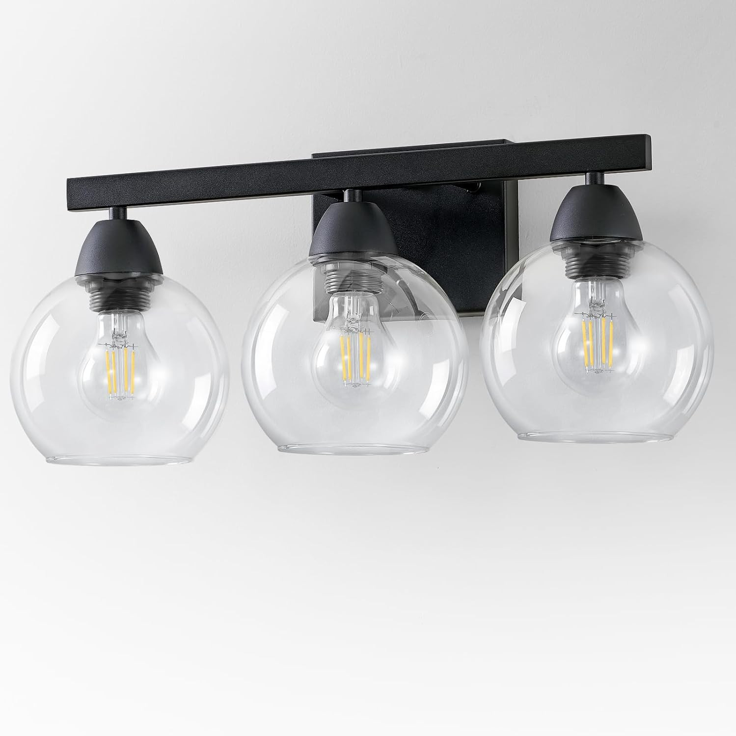 Bathroom Light Fixtures, 3-Light Black Vanity Light with Hand-Blown Globe Glass