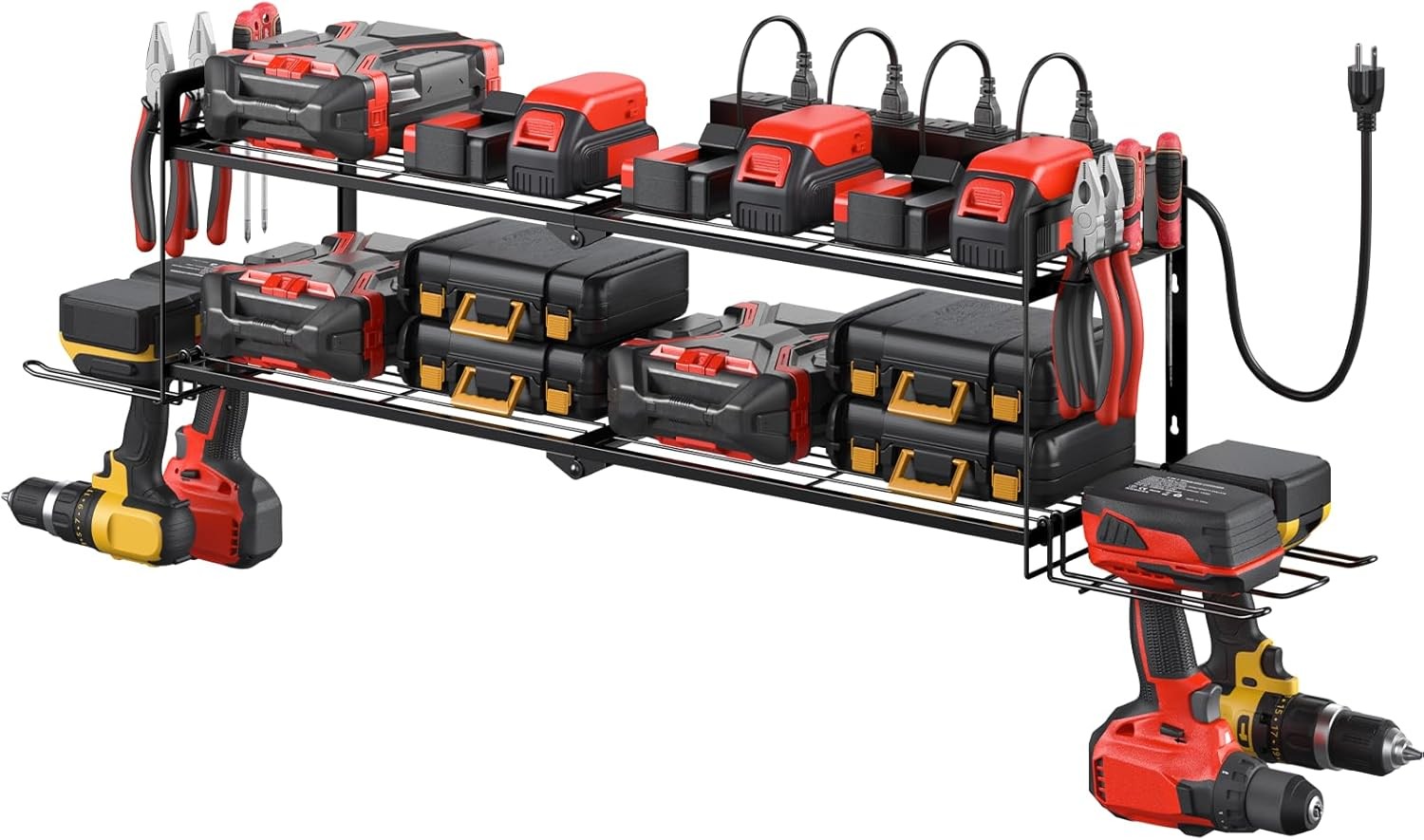 Large Garage Tools Storage with Charging Station. Power Tool Battery