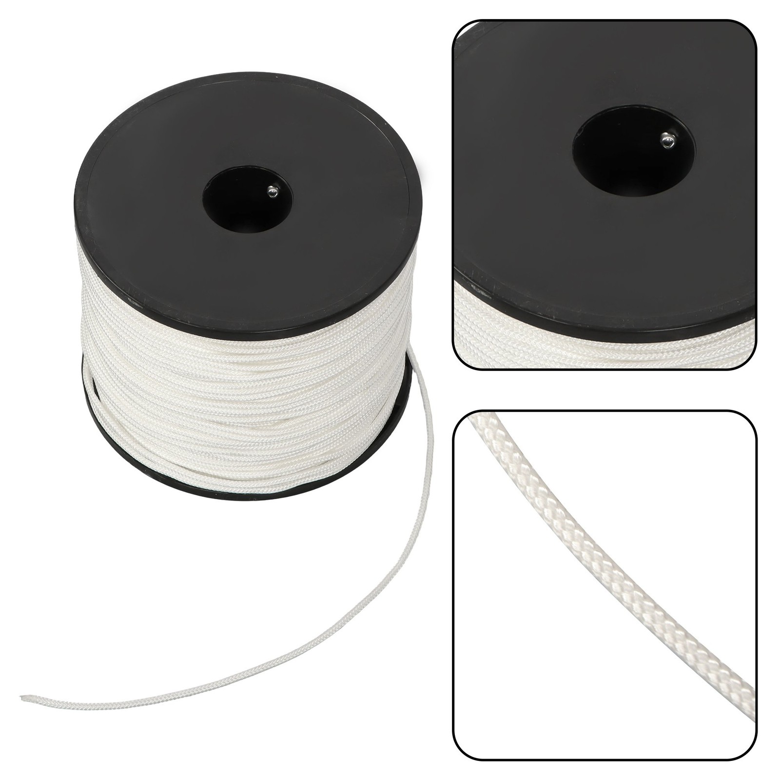 1/8 in White Dacron Polyester Cord - 500 Foot Spool Industrial Solid Braid Rope