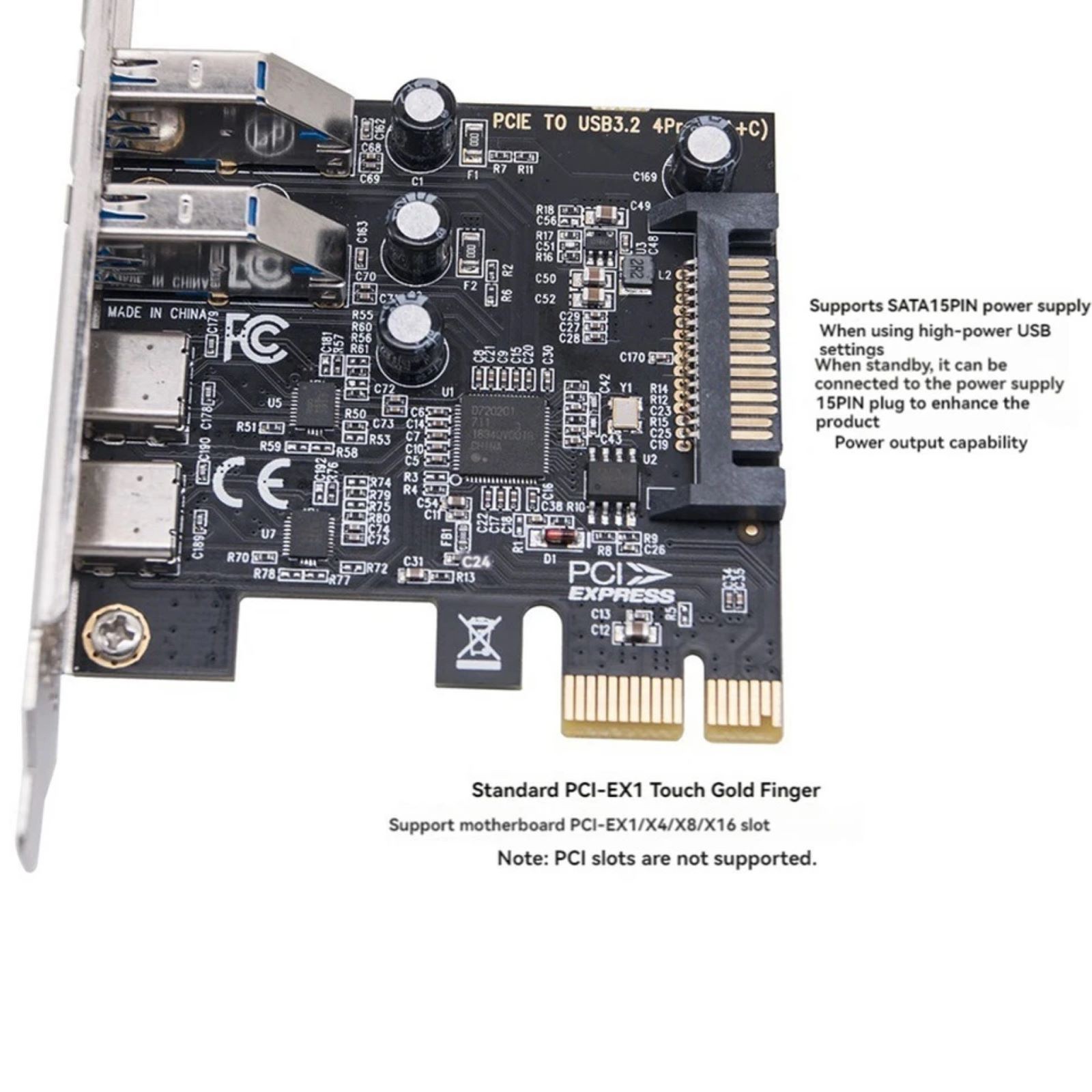 New PCI Express to USB PCIE Adapter Card With PCI-E 1X External Interface