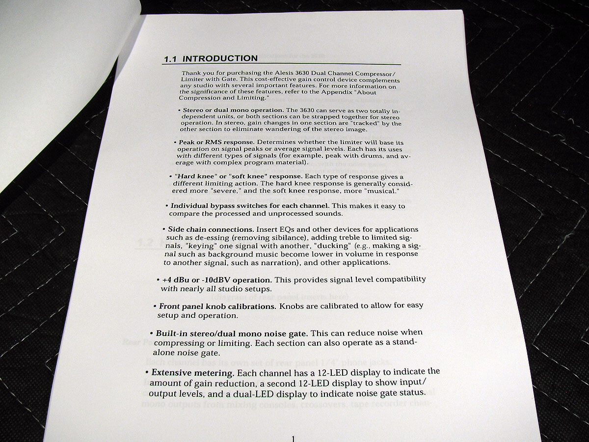 Alesis 3630 Compressor / Limiter Reference Manual