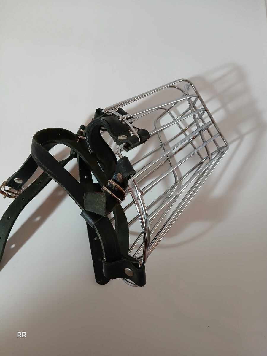 BRONZEDOG Dog Muzzle Metal Mask - Wire Basket - Adjustable leather Straps Large