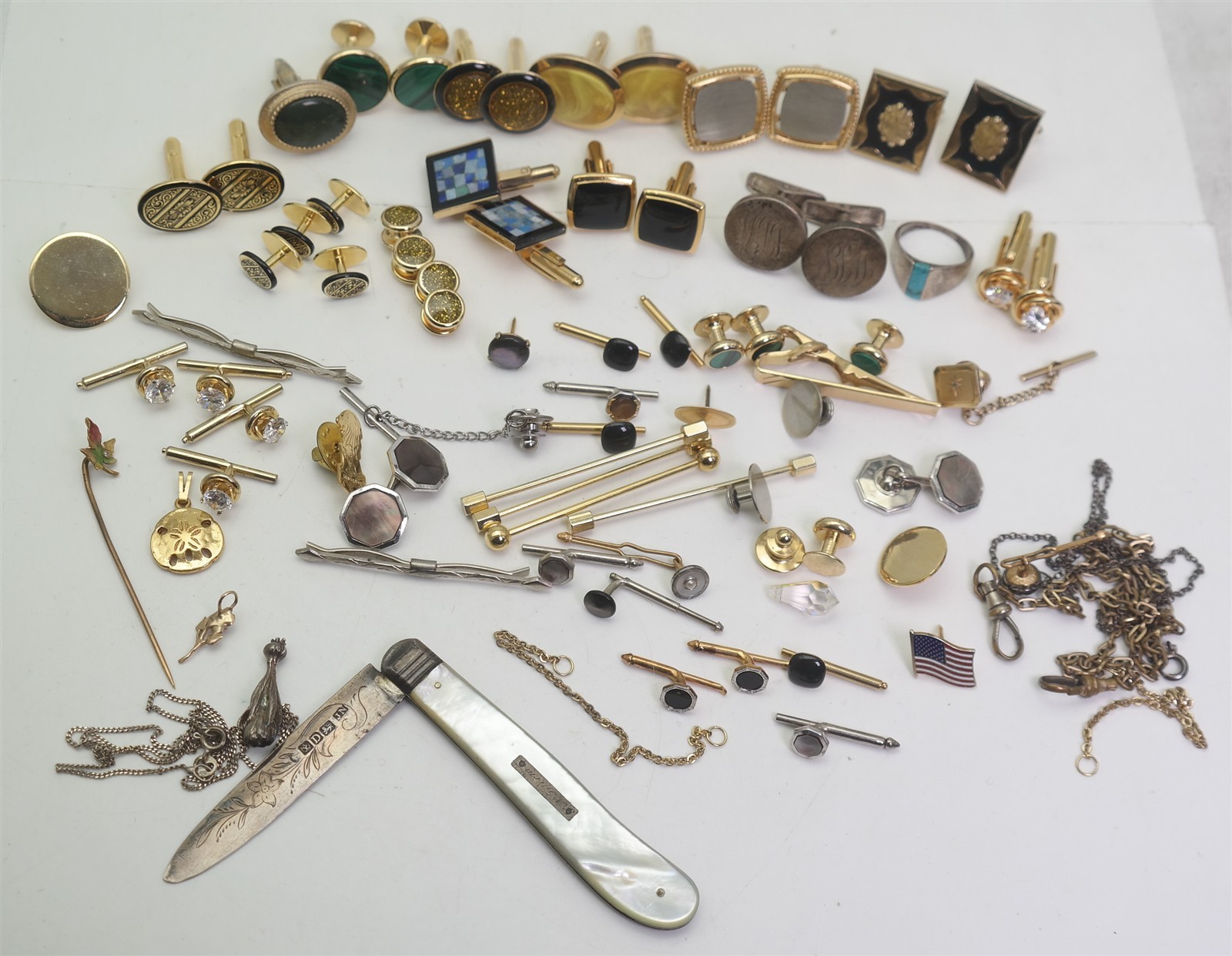 Lot of Vtg Cufflinks Tie tacks Pins Gold filled & Sterling Silver