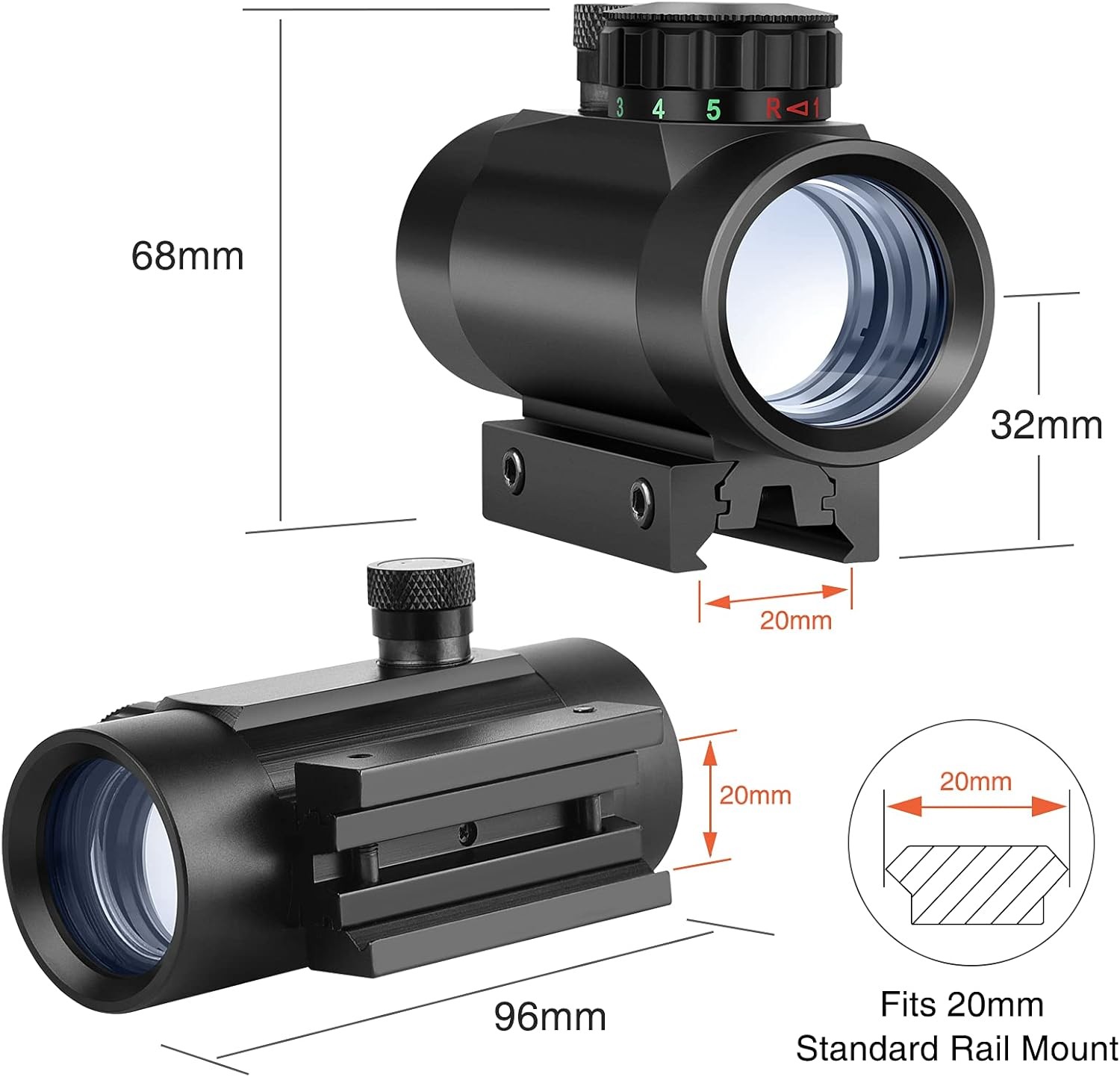 EZshoot Red Green Dot Sight Tactical Scope Reflex Sight with Lens Cap 20mm/11mm