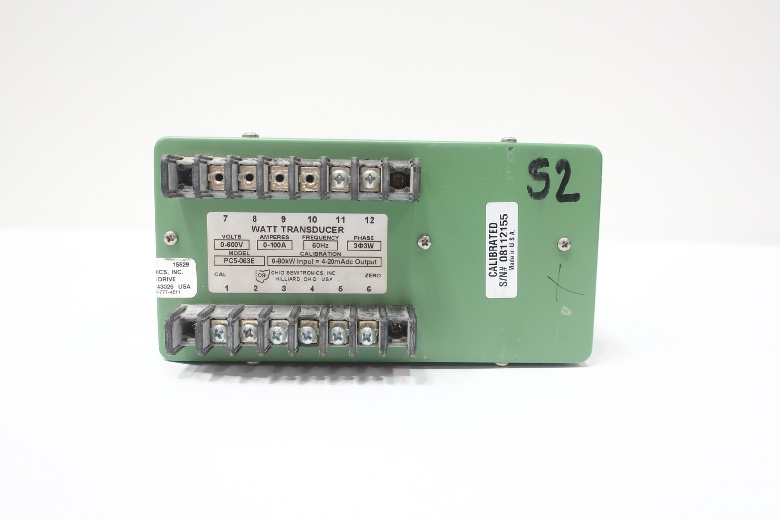 Ohio Semitronics PC5-063E Watt Transducer 600v-ac 3w 3ohm
