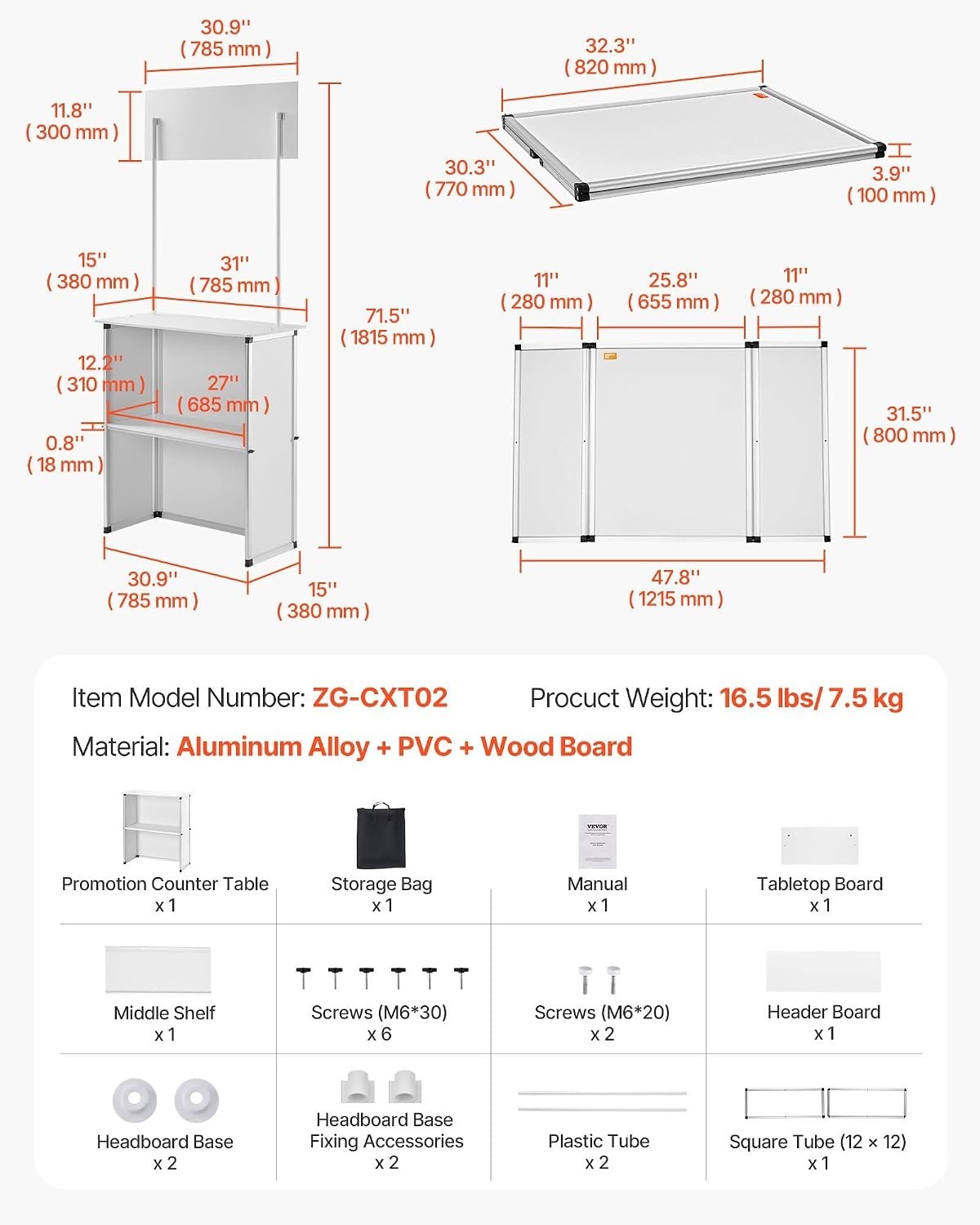 Versatile Display Exhibition Counter Stand in White - Quick Assembly & Storage