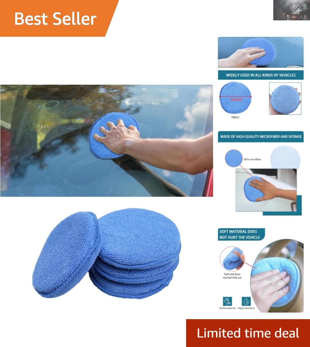 Durable Reusable Microfiber Applicator Pads - Ideal for Car Waxing & Polishing