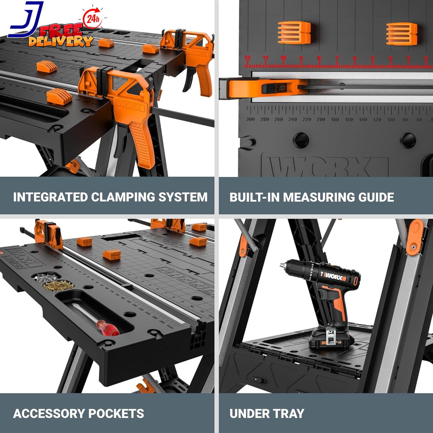 2-In-1 Folding Work Table & Sawhorse Easy Setup Portable Workbench Heavy Duty