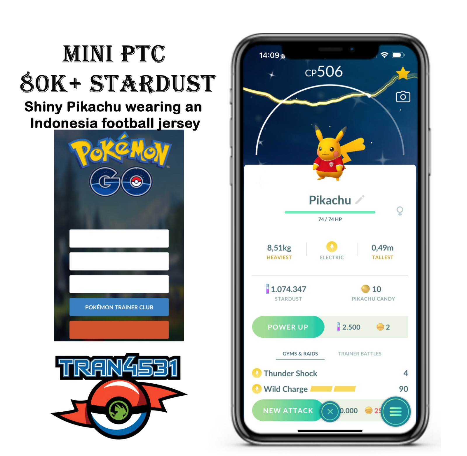 Shiny Pikachu wearing an Indonesia Football Jersey - Mini PTC 20k Star-dust
