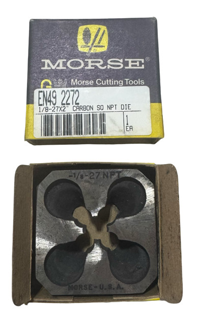 Morse 1/8"-27 x 2" Carbon Steel Square NPT Pipe Die USA Made