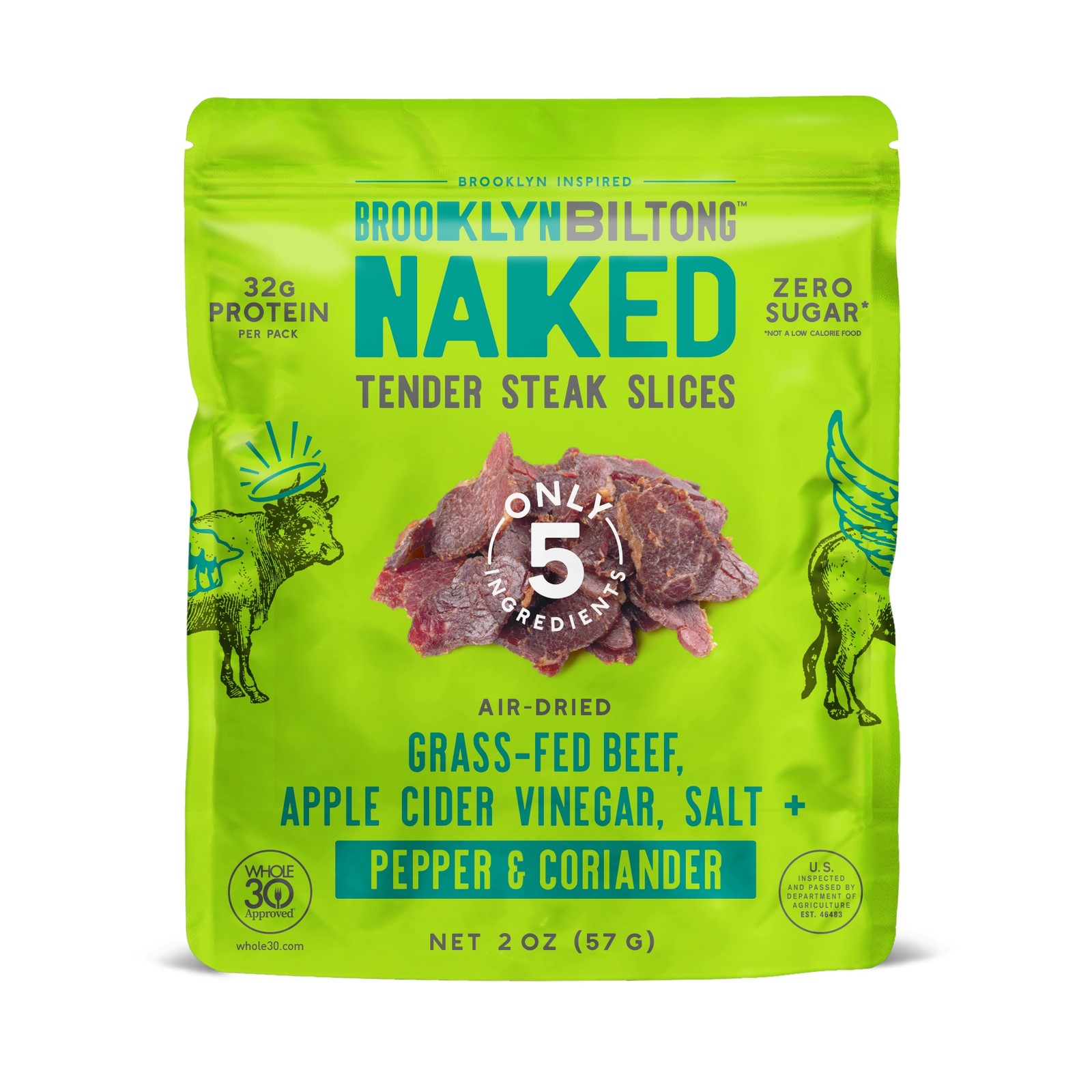 Brooklyn Biltong Air Dried Grass Fed Beef Snack 2 oz - Pepper & Coriander