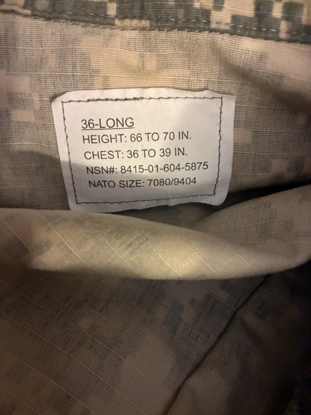 army combat uniform size small jacket