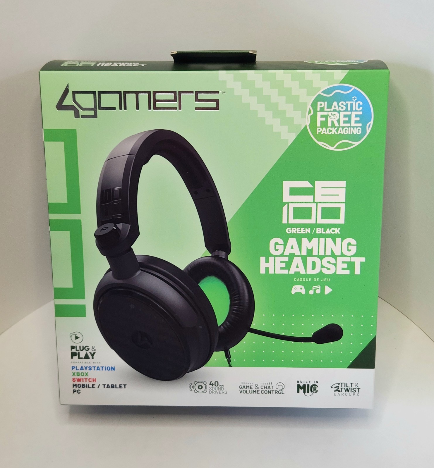 4Gamers C6-100 Black & Green Wired Headset BRAND NEW Switch PlayStation Xbox PC