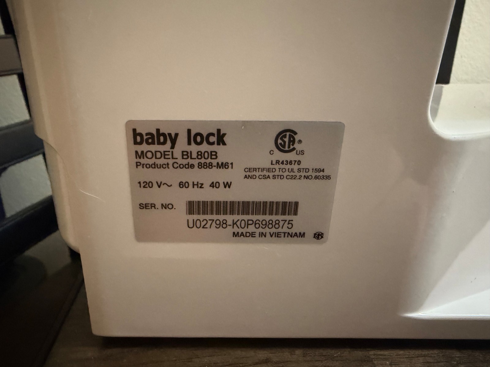 baby lock BL80B Jubilant Sewing Machine