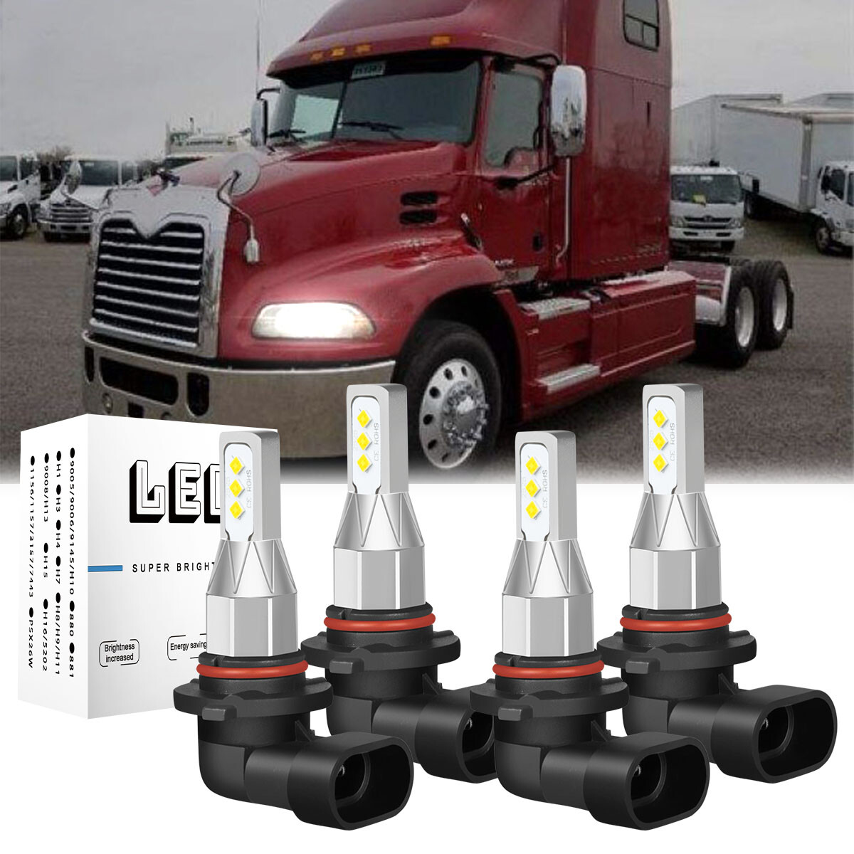 For MACK Vision CX CXN Truck 1998-2015 LED 9005+9006 Headlight Hi / Lo Beam 4PCS