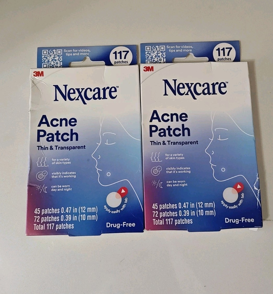 Nexcare Acne Patch Thin & Transparent  Assorted Sizes 117 count x 2 Boxes