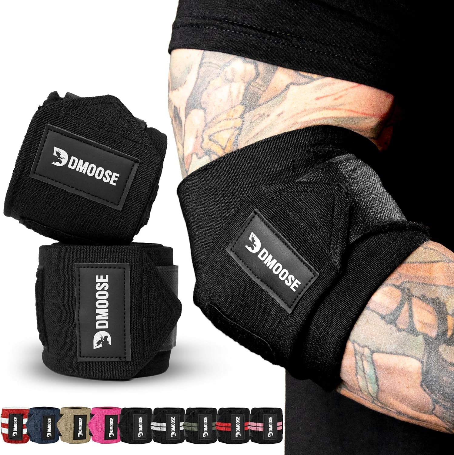 DMoose Fitness Elbow Wraps for Weightlifting (Pair) - 40'' 40", Black.