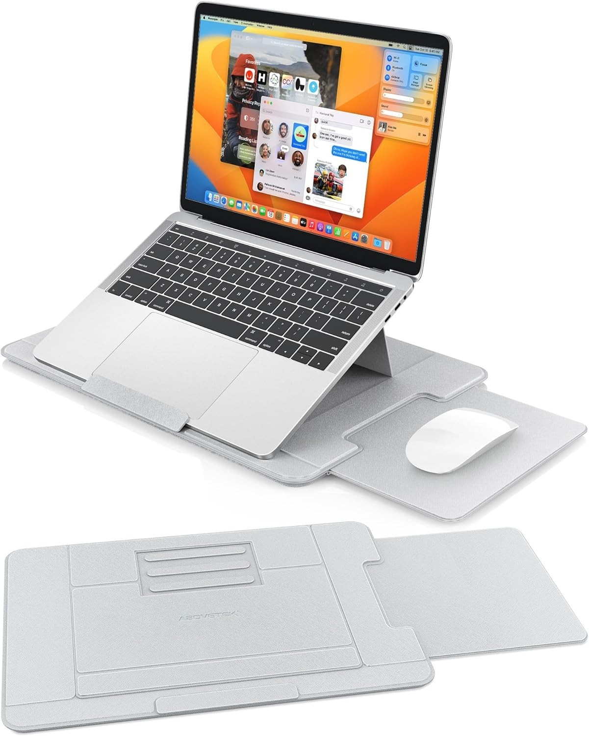 AboveTEK Adjustable Laptop Lap Desk 3 Ergonomic Angles PU Leather - Light Gray