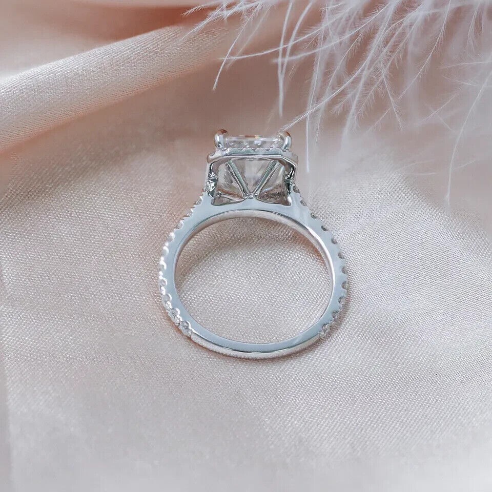 14k White Gold Plated 2.50 CTW Radiant Certified Moissanite Halo Engagement Ring