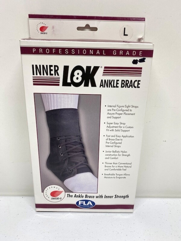 Large  Ankle Brace Lace Up FLA Inner Lok 8,  Unisex 40-5111LGBLK New