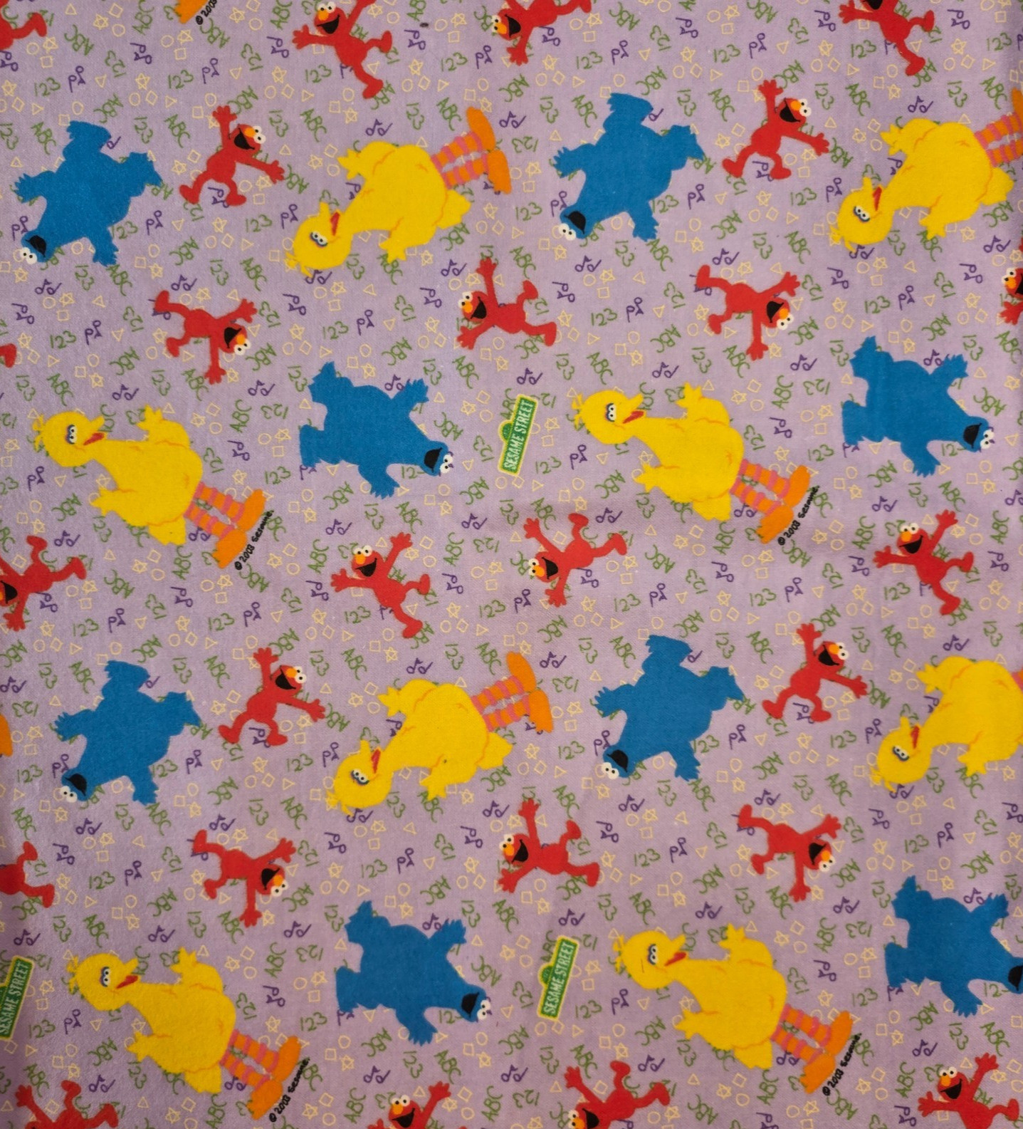 By The Yard  2003 Vintage Sesame Street Blue/Yellow Cotton Flannel Fabric HTF