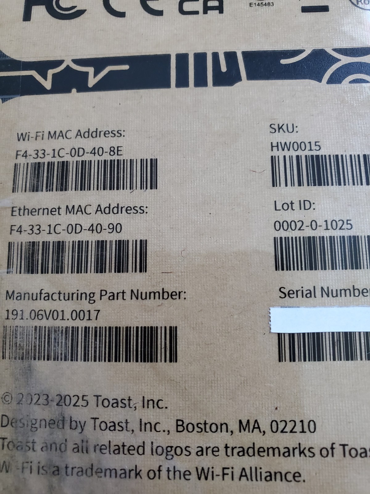 15" Toast Flex 3 POS Terminal & Guest Display Data Processing System -MPN: TT300
