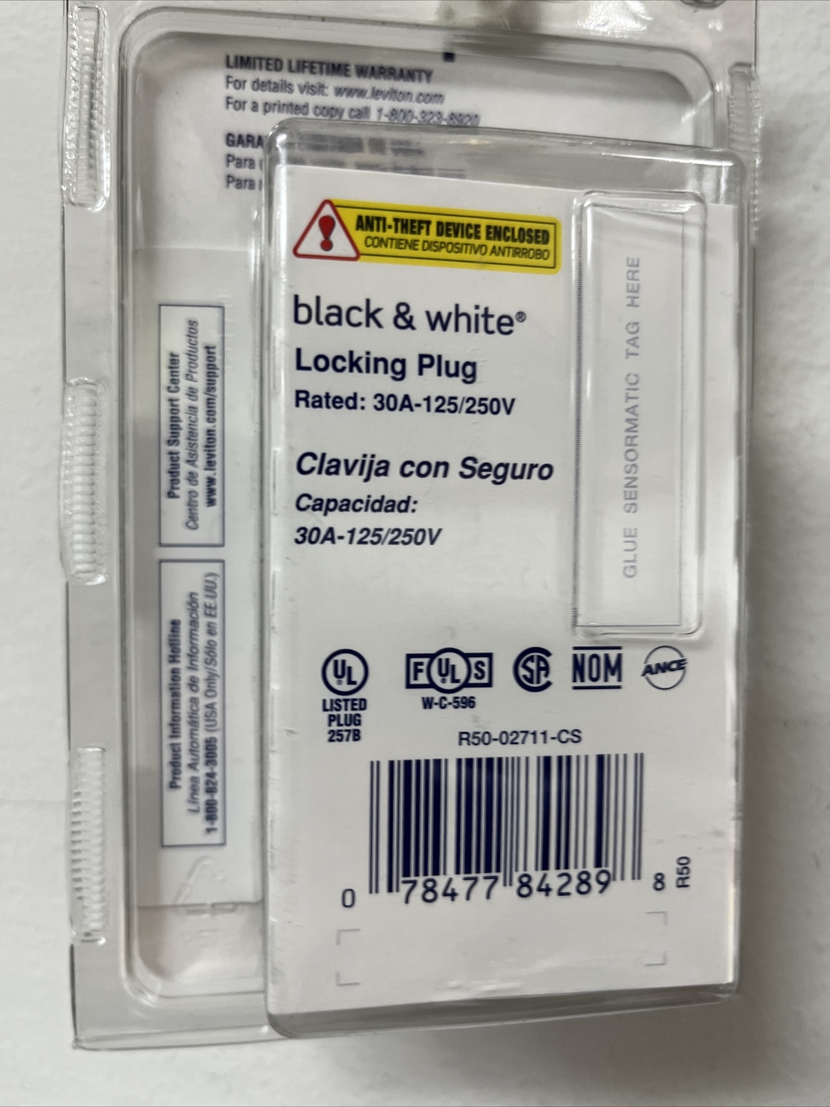 Leviton 30 Amp 125/250-Volt Locking Plug, Black and White