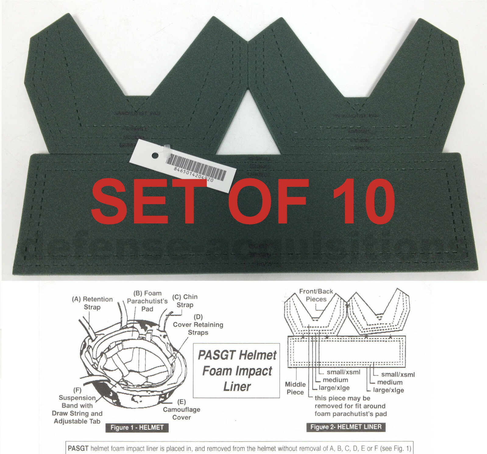SET OF 10 - USGI PASGT Helmet Foam Impact Liner US MILITARY ACH MICH TBH