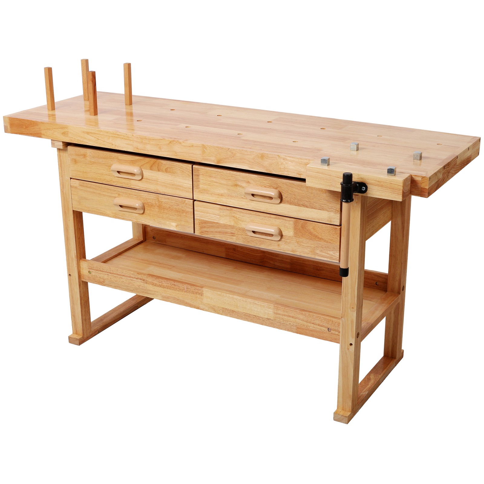 60-Inch Rubber Hardwood Workbench with 4 Drawers, 330LBS