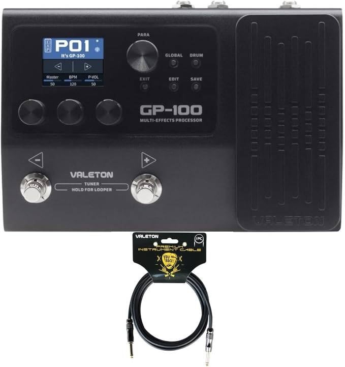 Valeton GP-100 + 10 ft Cable Bundle Guitar Bass Amp Modeling IR Black