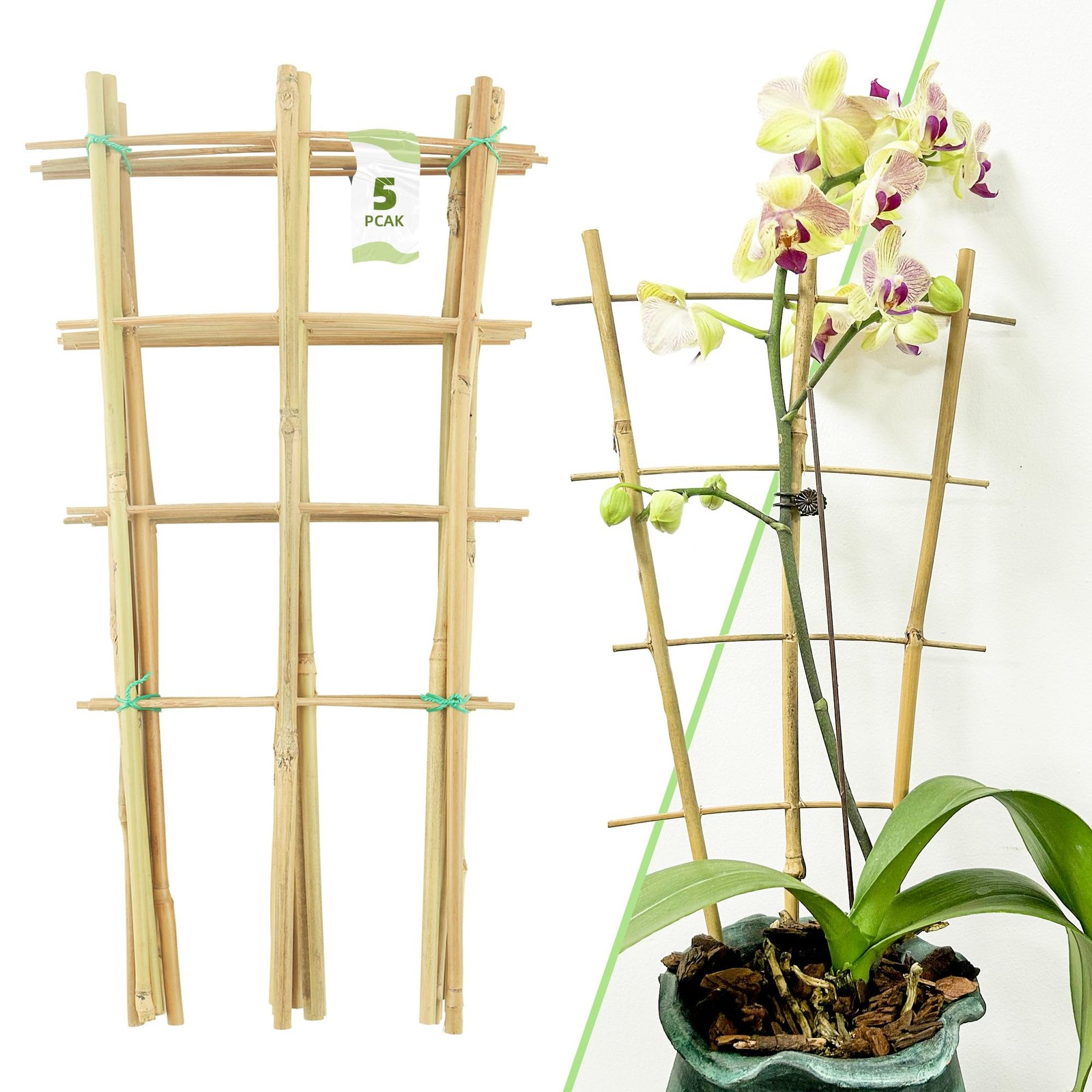 16Inch 5Pack Bamboo Trellis for Climbing Plants, 5 PACK-16 inches, Fan-Shaped