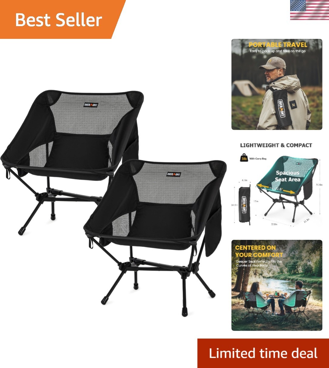 Sturdy Ultralight Camping Chairs - Set of 2 with Comfortable Design & Stability