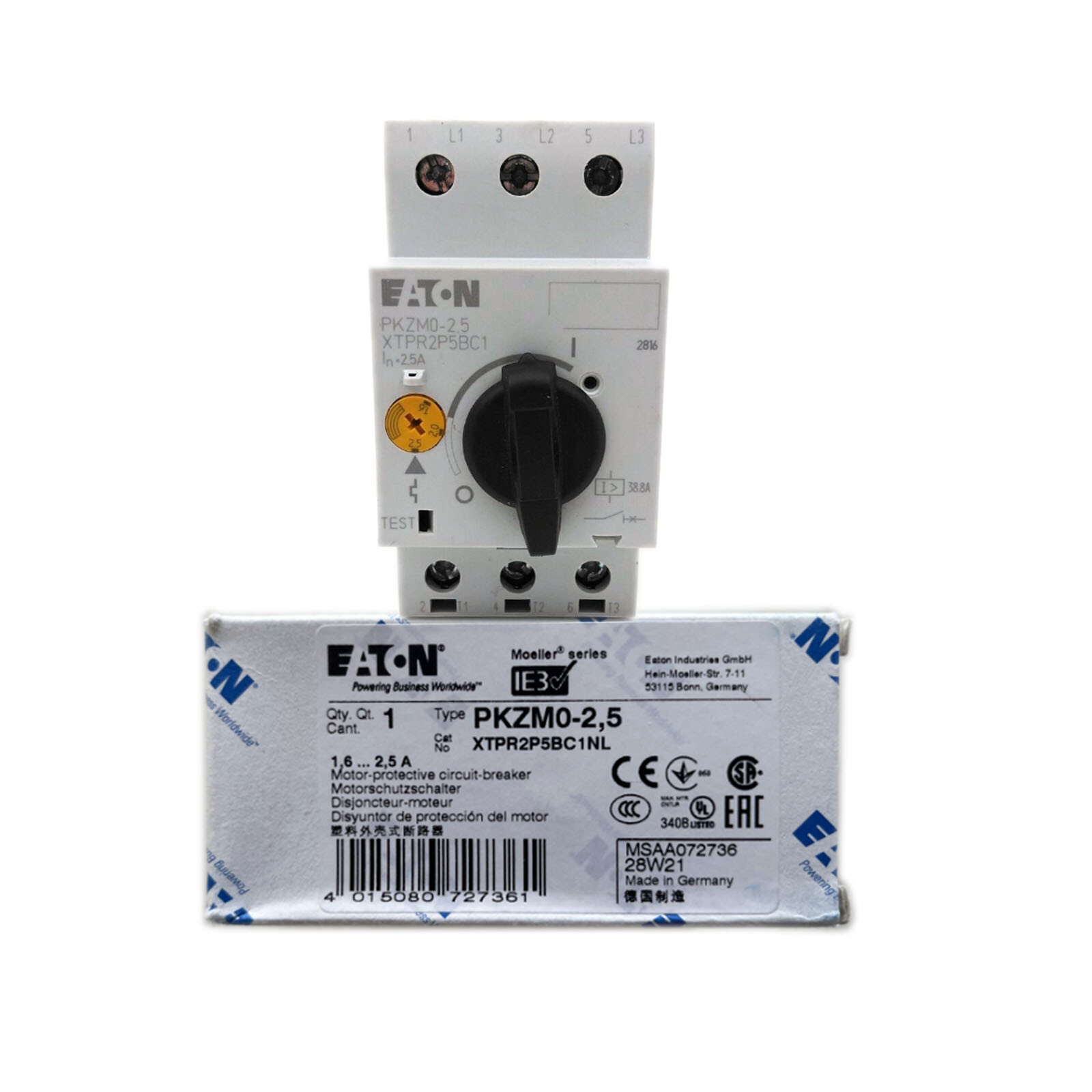 New In Box EATON MOELLER PKZM0-2.5 Thermal Magnetic Circuit Breaker