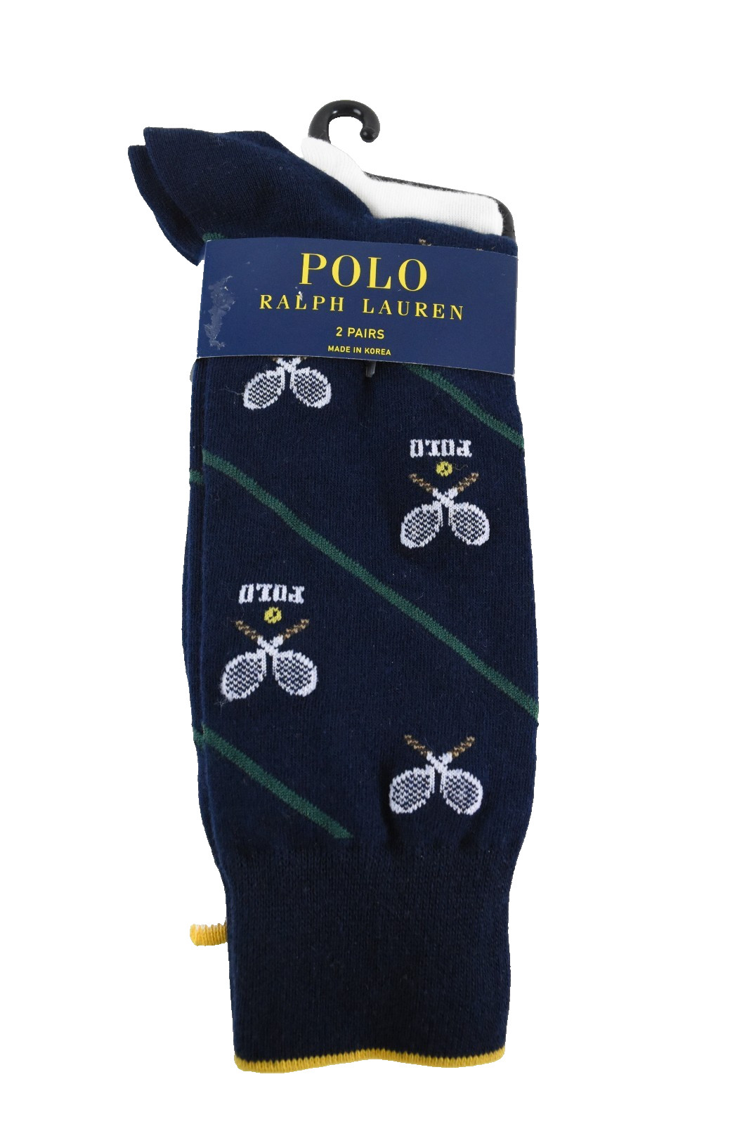 Polo Ralph Lauren Mens Crew Socks New 10-13 Blue White Tennis Pattern 2 Pair