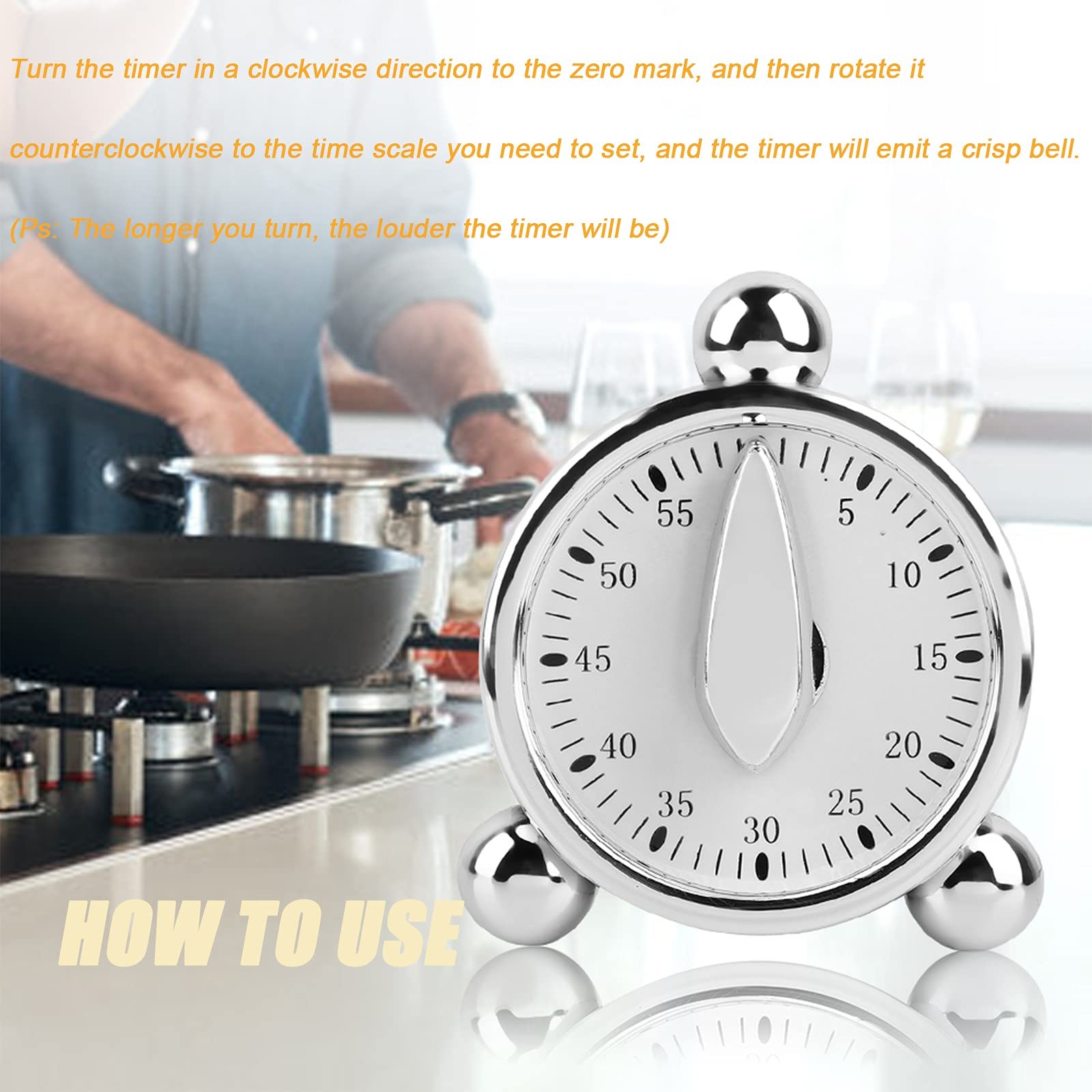 60 Minutes Kitchen Timer, Stainless Steel Egg Shaped Mechanical Cooking Timer...